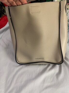 Calvin Klein Pebbled Leather Tote in Taupe with Black Trim